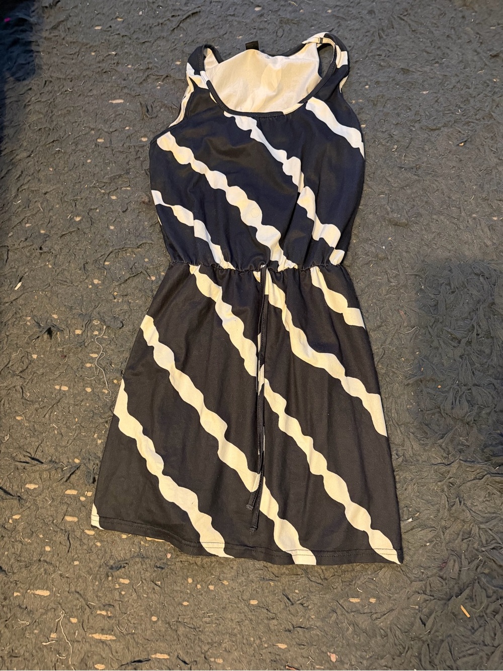 SHEIN Black and White Diagonal Stripe Tie-Waist Mini Dress